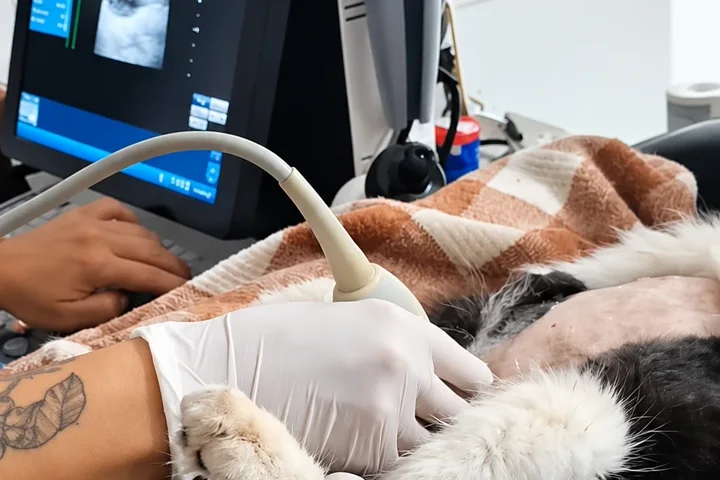 Exame de ultrassom em um pet na CAV